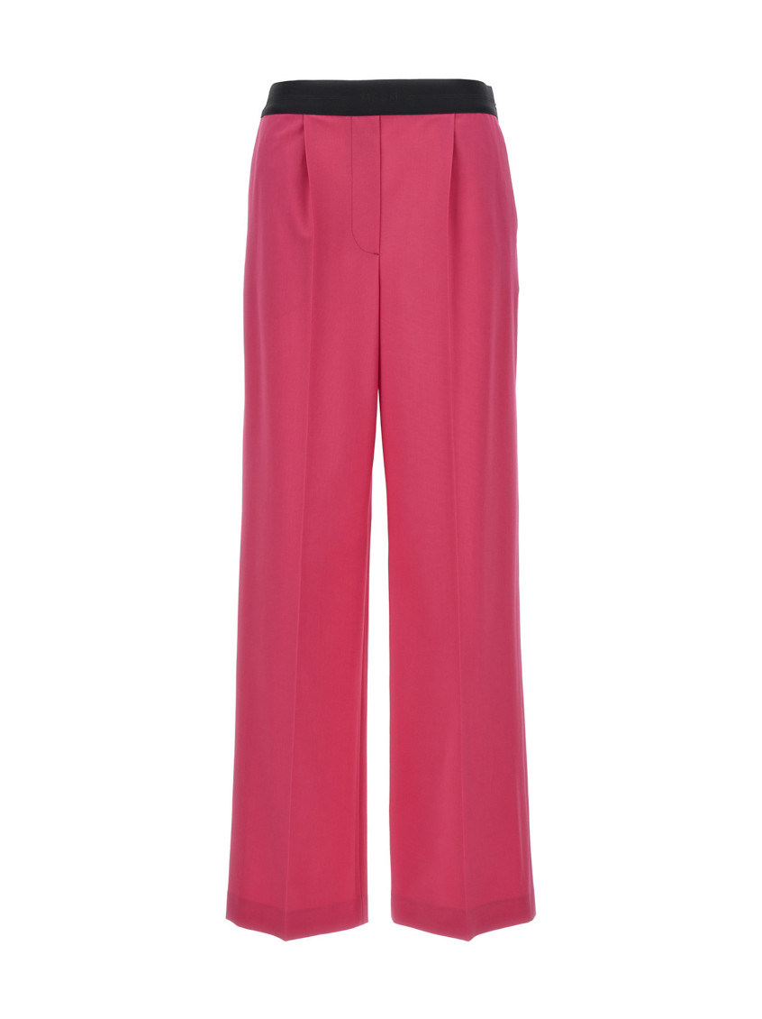 Msgm Trousers With Front Pleats And Elastic Waistband In Fuchsia