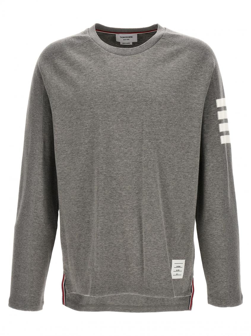 Thom Browne Striped Wool-blend Jersey T-shirt In Grey