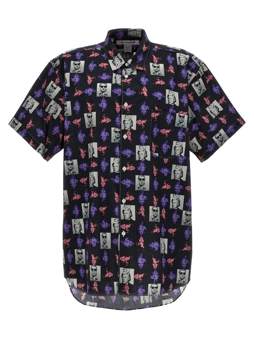 Comme Des Garçons 'graphic Print' Short Sleeves Shirt With Front Pocket In Multicolor
