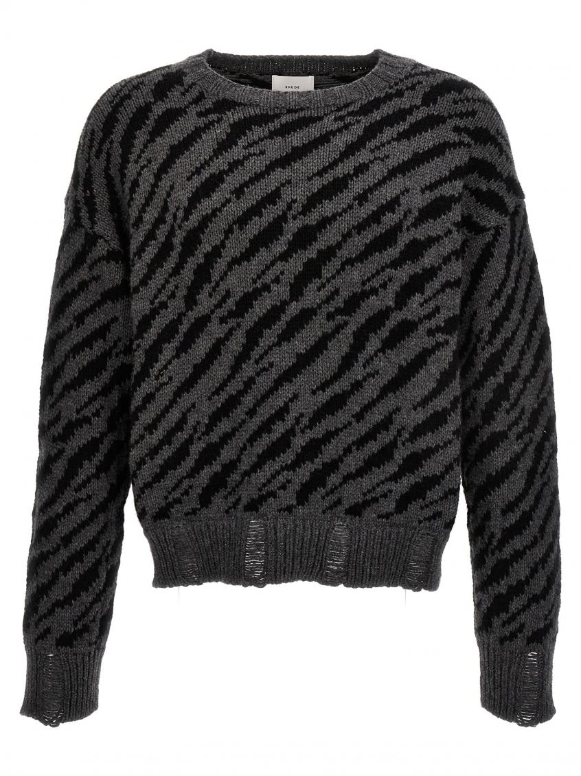 Rhude Zebra Crew Neck Sweater With Ribbed Cuffs In Multicolor