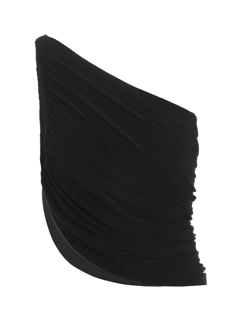 Norma Kamali Diana One-shoulder Ruched Crop Top In Black
