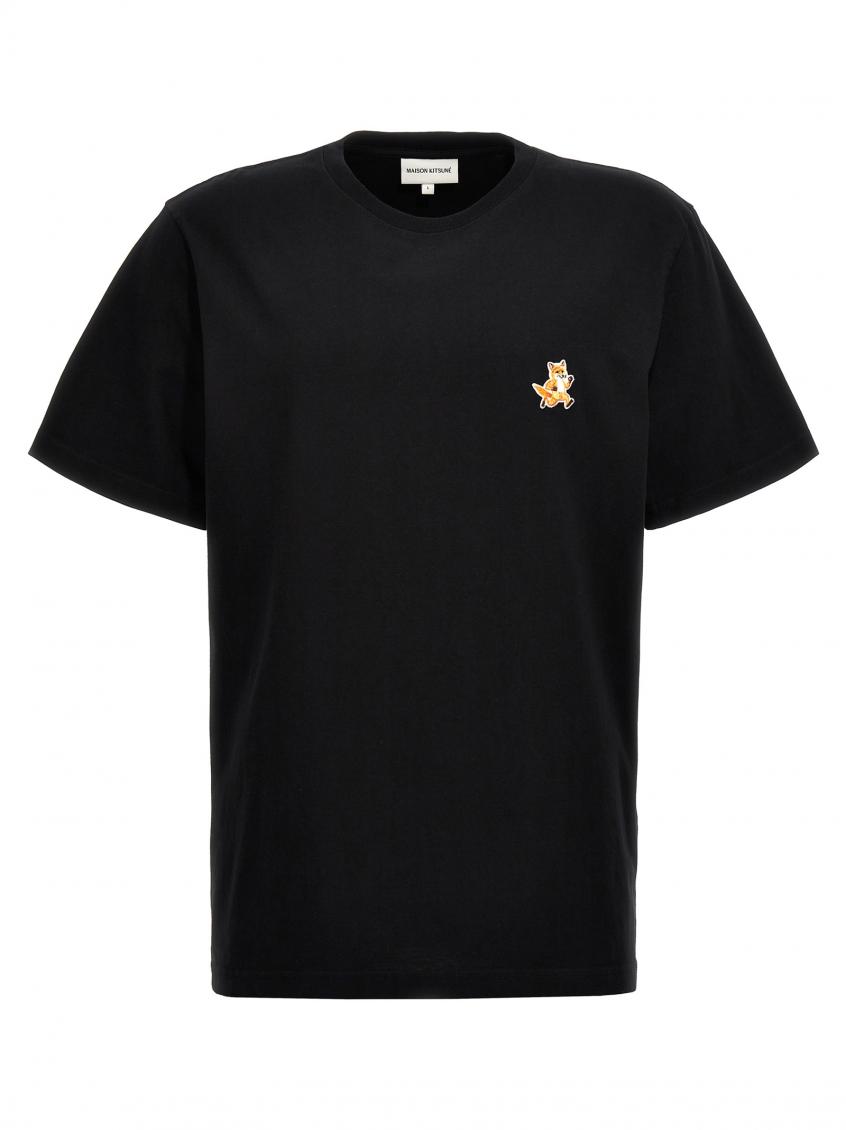 Maison Kitsuné Black T-shirt With Fox Head Patch In Cotton In Black