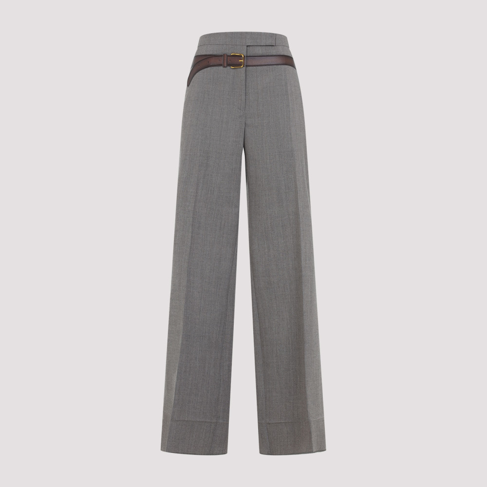 Prada Technical Wool Pants With Printed Belt In Grey