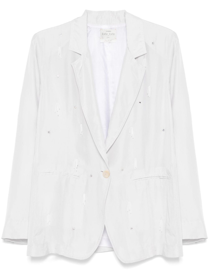 Forte Forte Embellished Double-breasted Silk Jacket With Button Detailing In Light Grey
