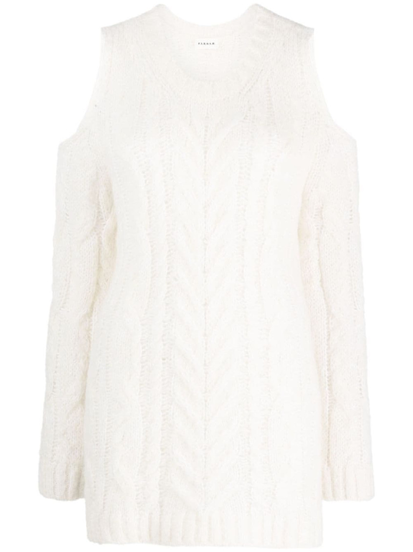 P.a.r.o.s.h Liquore Cold-shoulder Crochet Knit Sweater In White