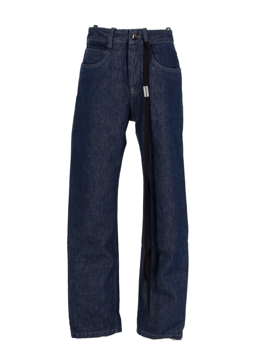 Ann Demeulemeester Herme 5-pockets Slim Fit Cropped Trousers Selvedge In Navy Blue