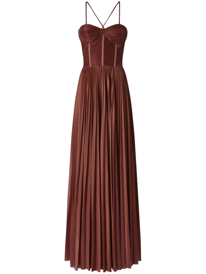 Shop Pinko Brown Pleated Bustier Dress