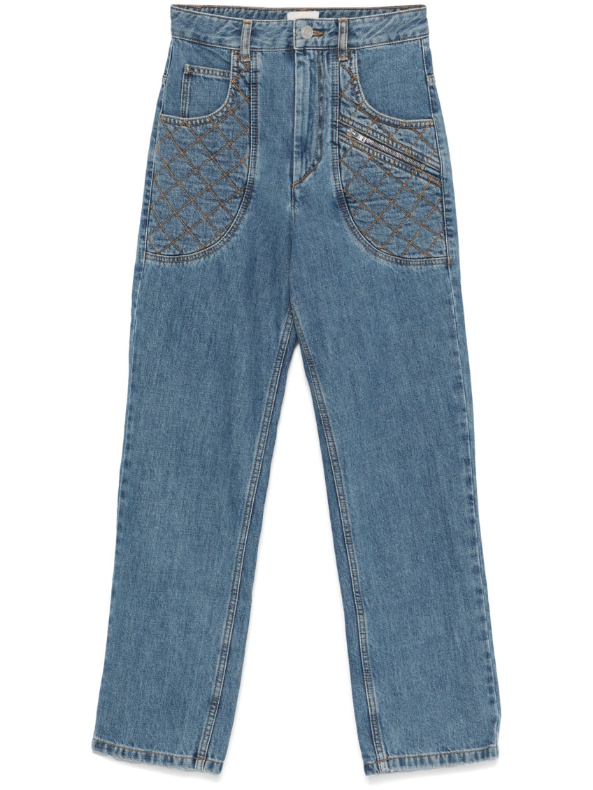 Isabel Marant High-waisted Denim Trousers Diamond-quilted Detailing In Blue
