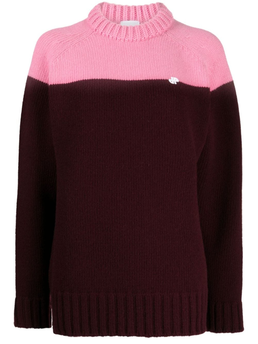 Patou Maroon Wool Two-tone Knitted Jumper In Maroon