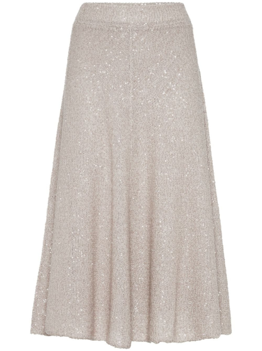 Brunello Cucinelli Sequin-embellished Knitted Midi Skirt In Beige