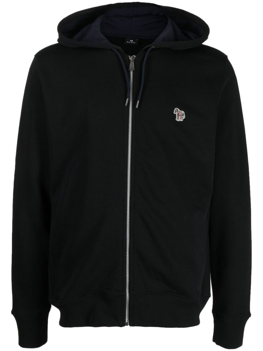 Shop Paul Smith Black Zebra Logo Cotton Zip-up Hoodie