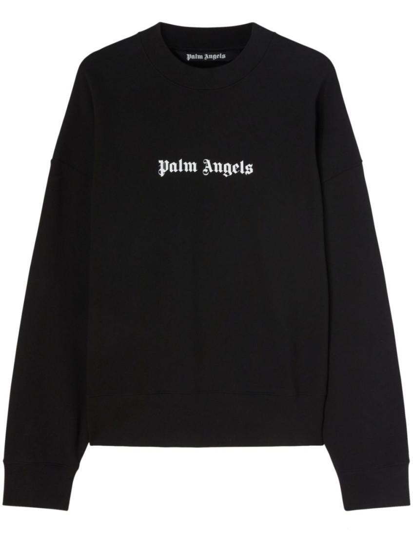 Shop Palm Angels Black Logo Cotton Sweatshirt