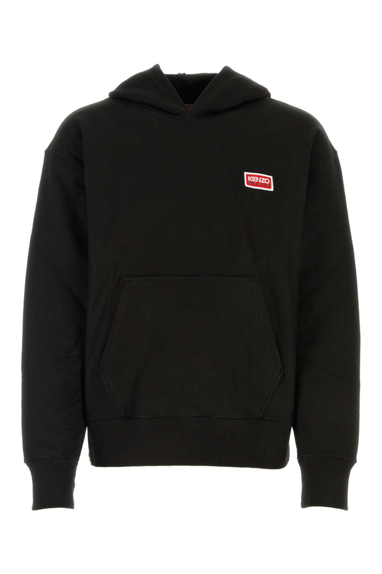Kenzo Black Hoodie With Logo Print At The Front And Back In Stretch Cotton Man In Black