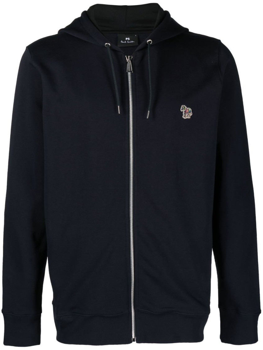 Shop Paul Smith Blue Zebra Cotton Zipped Hoodie In Black