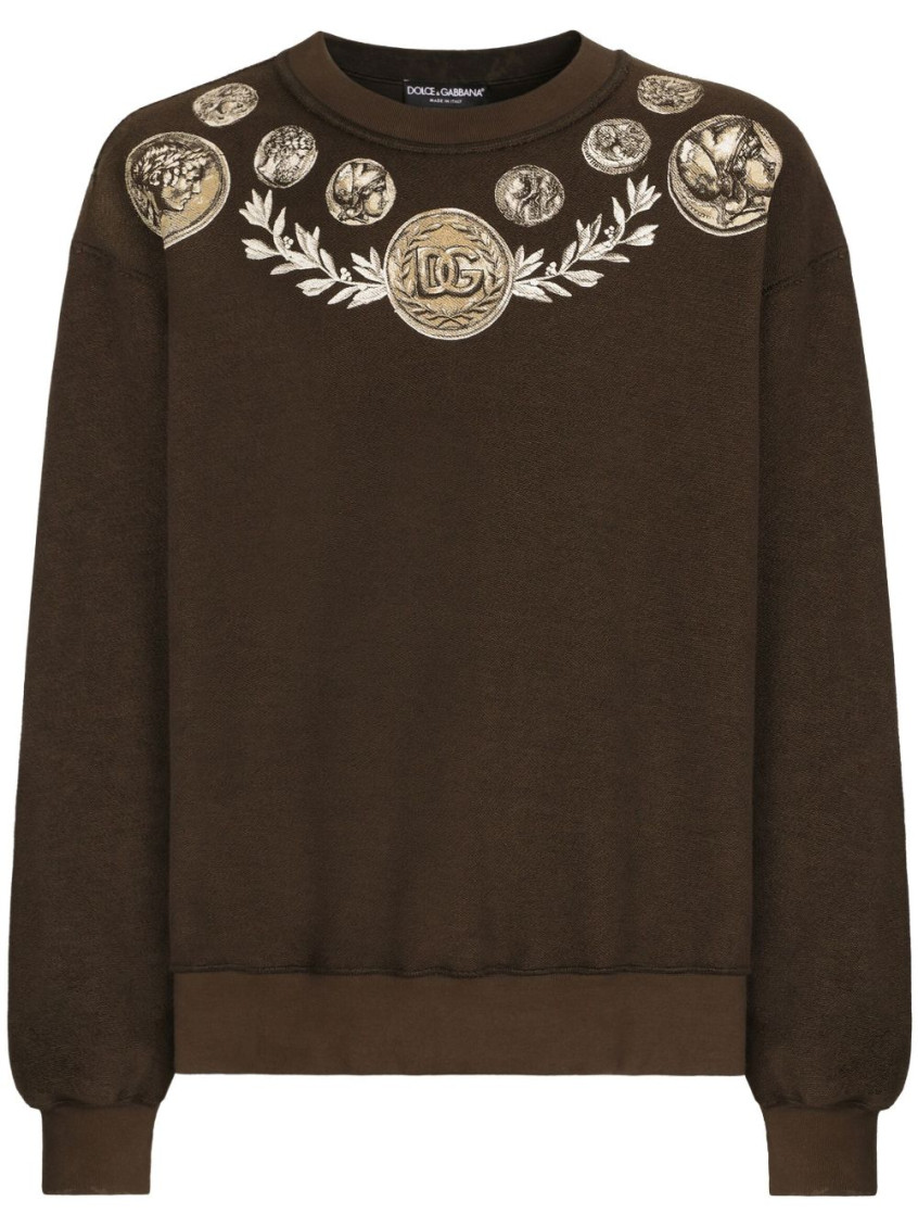 Dolce Gabbana Brown Printed Cotton Sweatshirt for Men Online India at Darveys