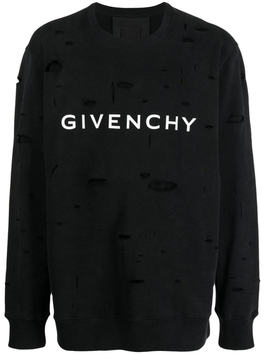 Givenchy Logo Printed Distressed Crewneck Sweatshirt In Black