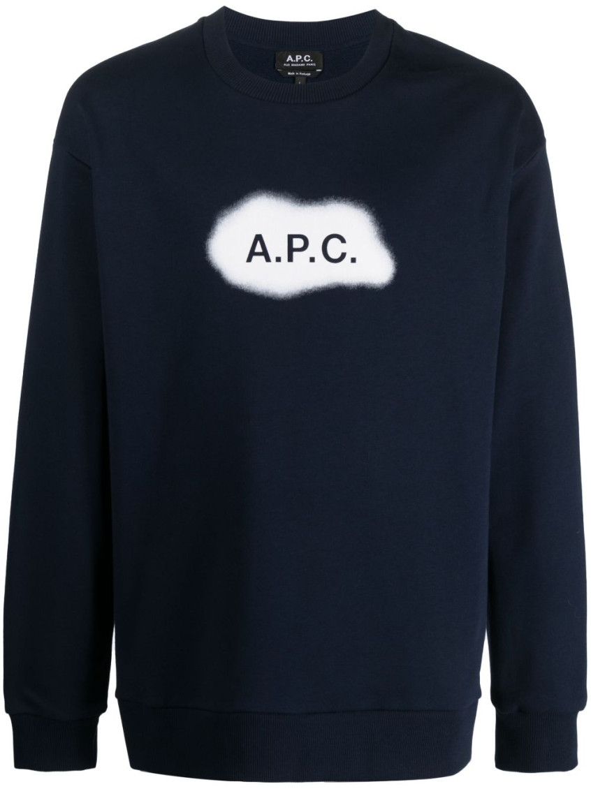 【送料&関税込】A.P.C. Dark Blue Cotton Sweatshirt A.P.C. Blue Logo Organic Cotton Sweatshirt for Men Online