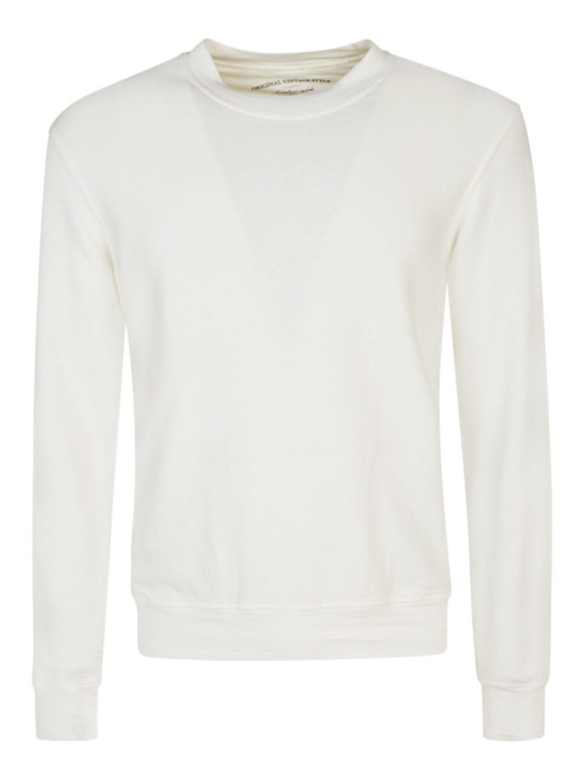 Original Vintage Style White Cotton Blend Linen Sweatshirt In White
