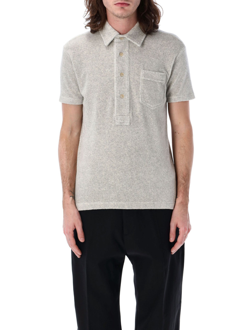Tom Ford Grey Polo Shirt With Classic Collar In Cotton Blend Man