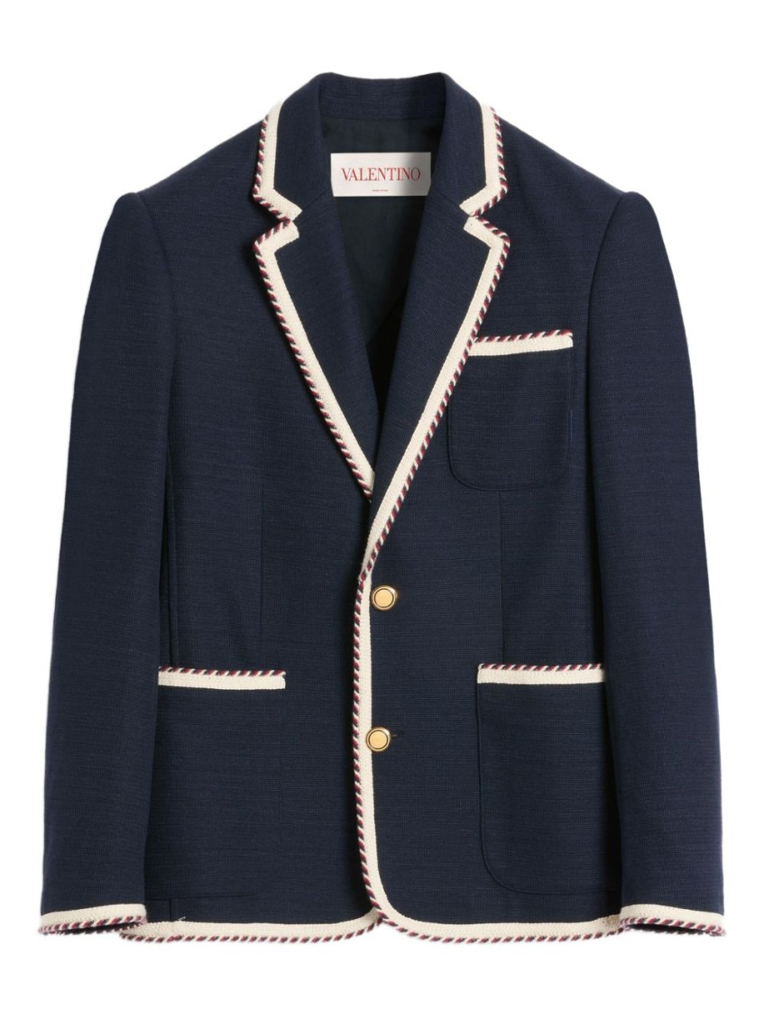 Valentino Blue Jersey Blazer With Torchon Piping