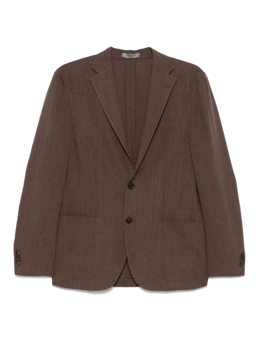 Corneliani Chocolate Brown Virgin Wool Linen Blended Single Breasted Blazer