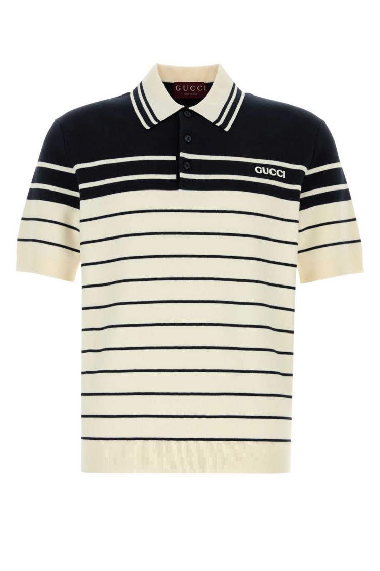 Gucci White Navy Striped Knitted Polo