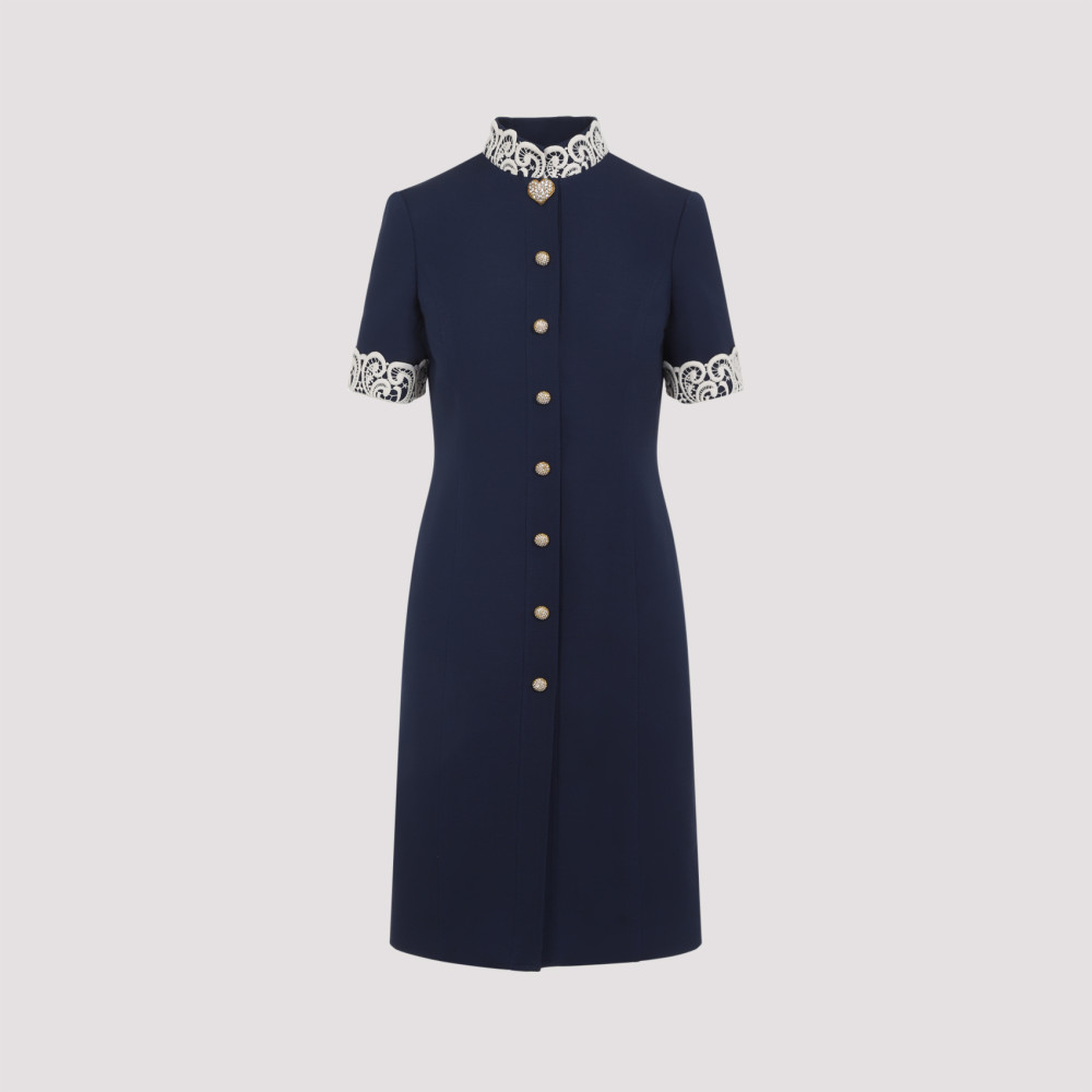 Valentino Structured Midi Dress With High Collar In Blue
