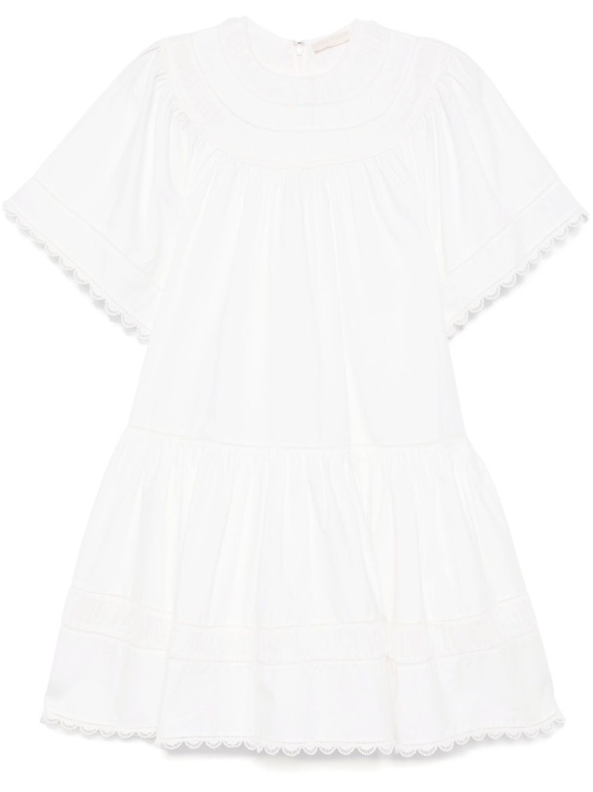 Ulla Johnson Oumi Crochet And Chiffon-trimmed Poplin Mini Dress In White