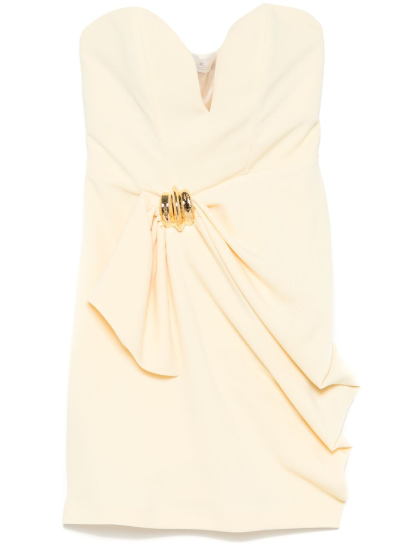 Elisabetta Franchi Strapless Yellow Dress With Sweetheart Neckline In Neutral