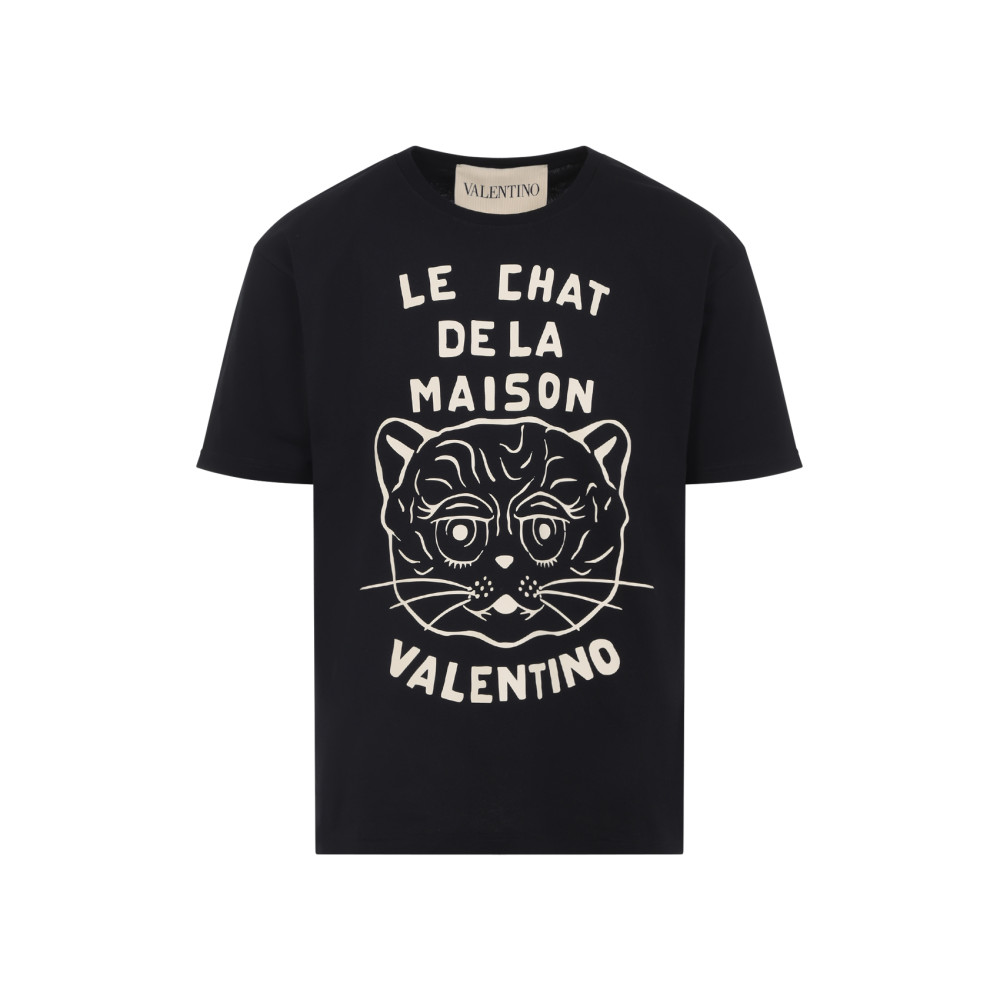 Valentino Garavani T-shirt With Le Chat De La Maison Print In Black