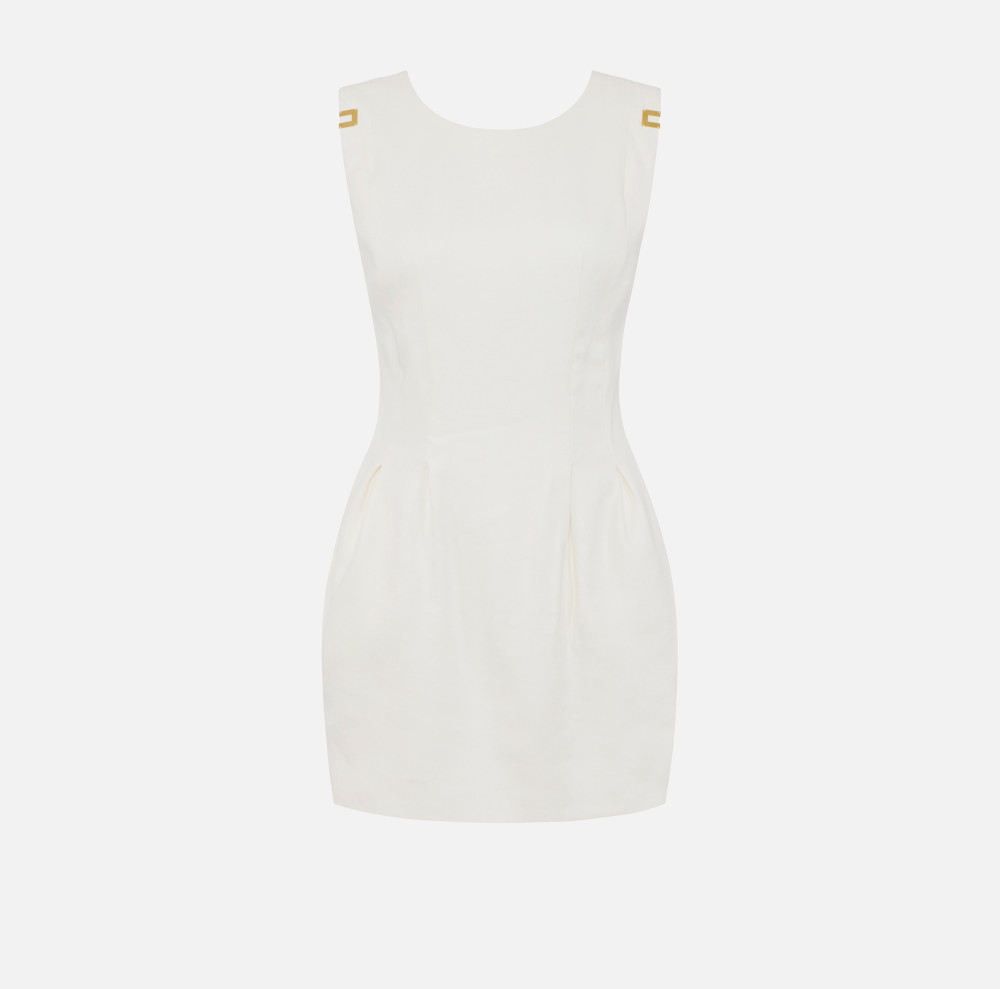 Elisabetta Franchi White Linen-blend Gabardine Dress