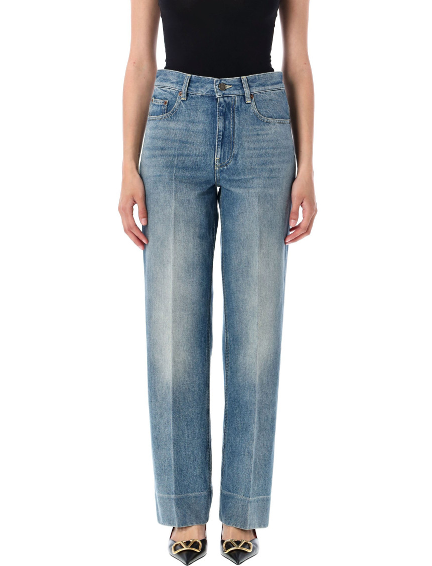 Valentino Cuffed-effect Straight Jeans In Blue
