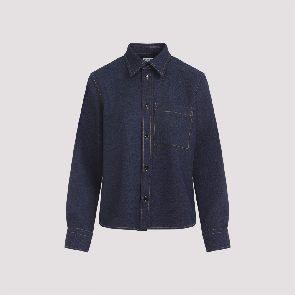 Bottega Veneta Wool Drill Shirt With Yellow Stitching