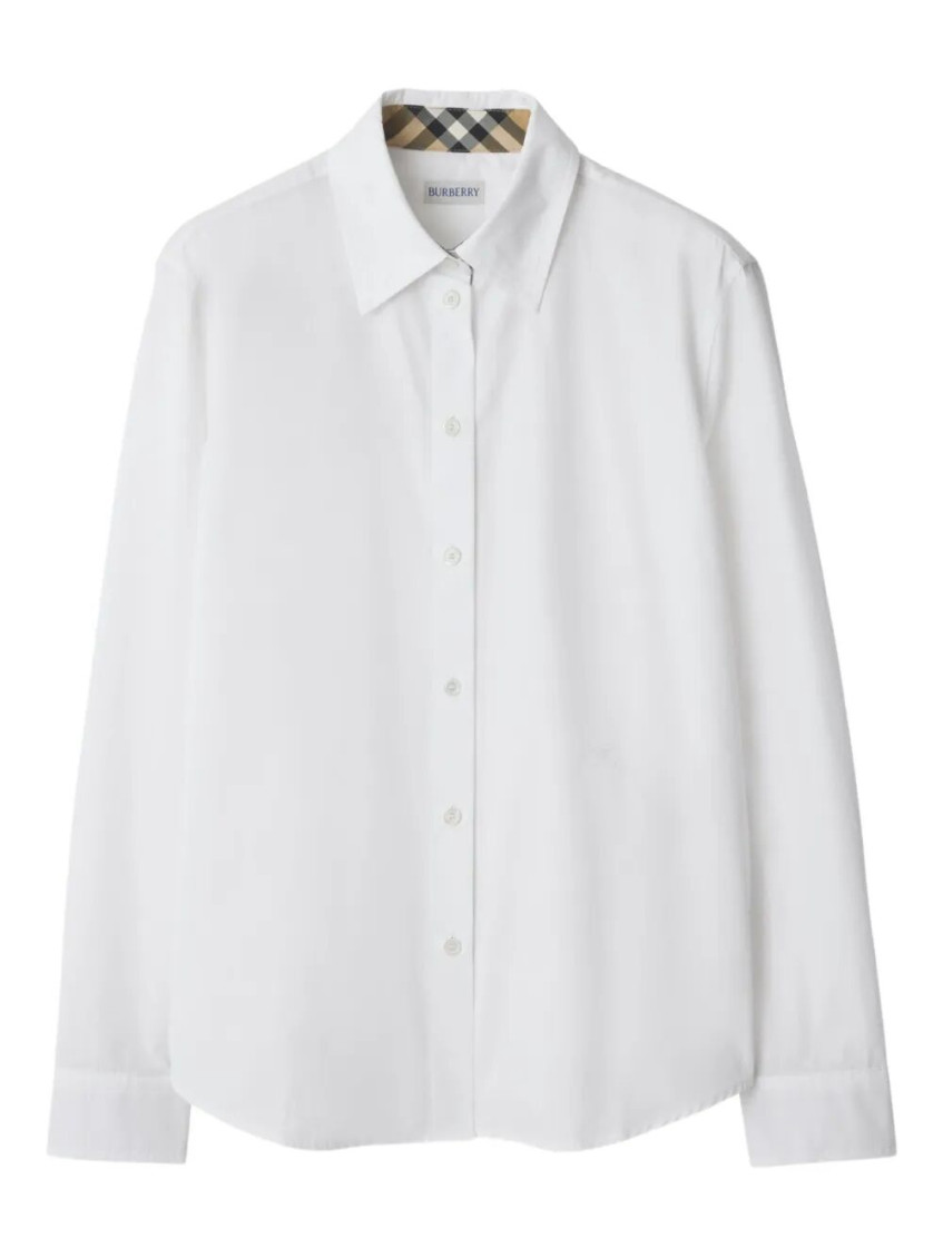 Burberry Cotton Poplin Shirt With Check Pattern Detail In White
