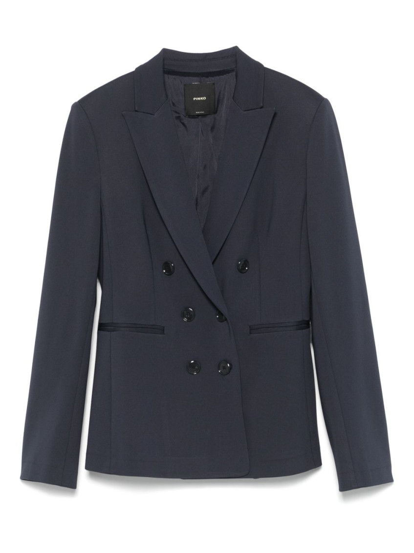 Pinko Tailored Double-breasted Blazer With Deep V-neckline In Blue