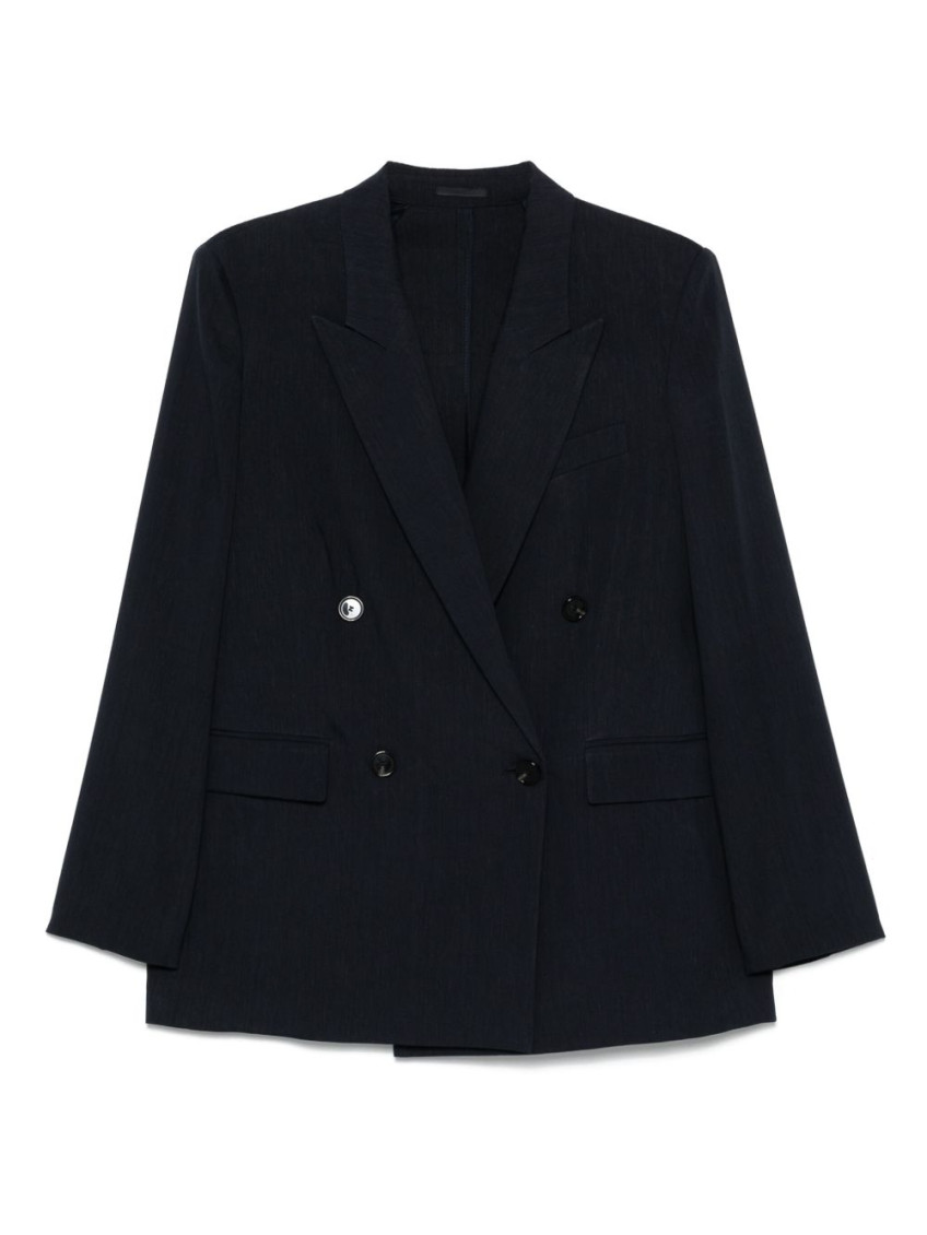Hugo Boss Linen Double-breasted Blazer With Multiple Pockets In Black