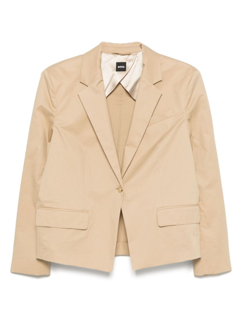 Hugo Boss Light Brown Cotton Blazer With Structured Shoulder Pads In Multi