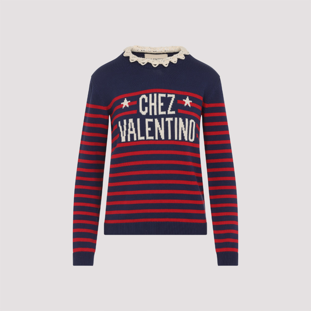 Shop Valentino Navy Blue Chez Sweater