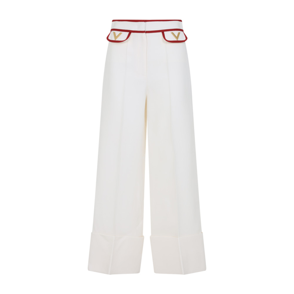 Valentino Ivory Trousers With Gold V In White