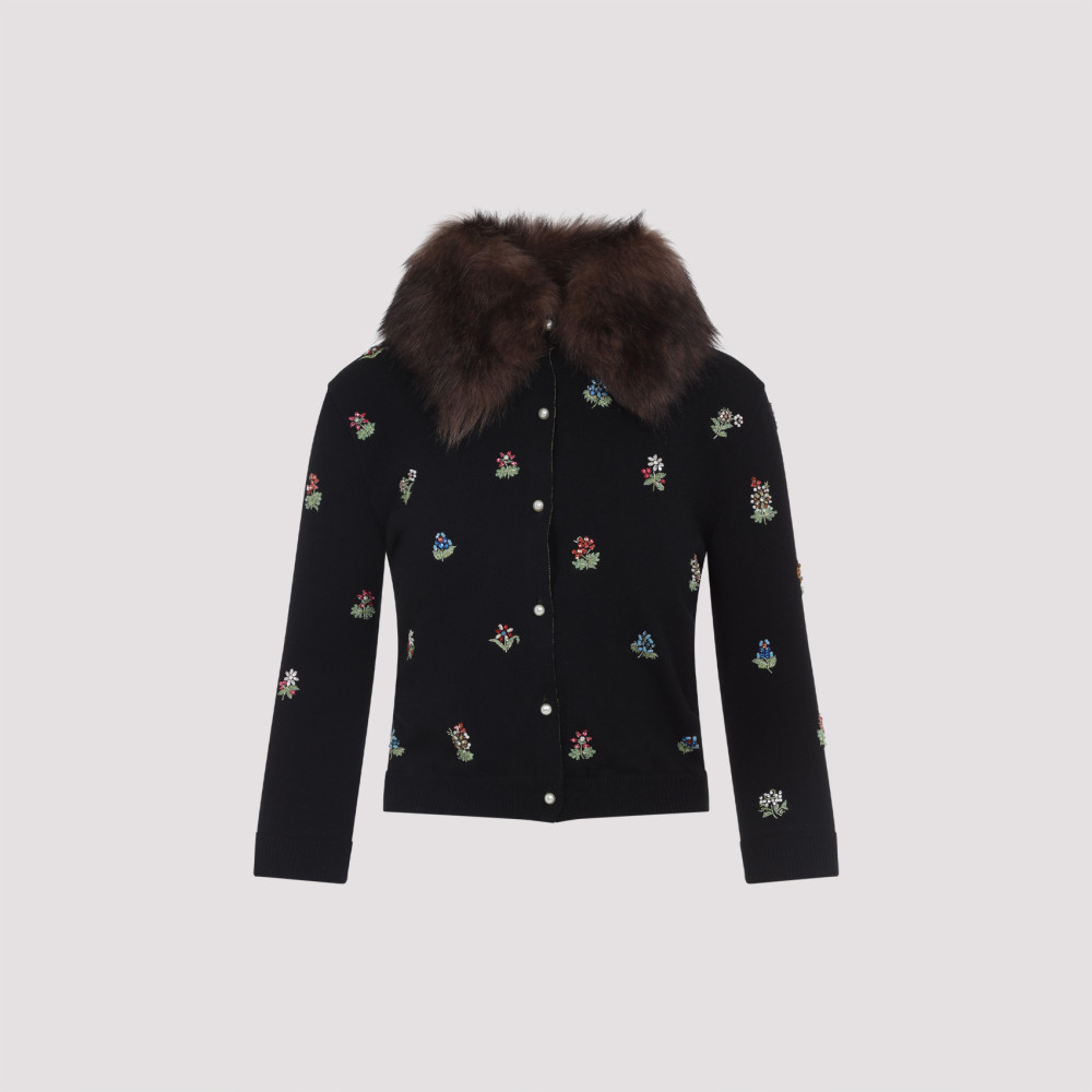 Valentino Wool Cardigan With Detachable Fur Collar In Black