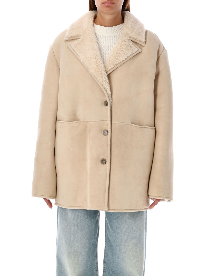 Loulou Studio Shearling Collar Oversized Fit Jacket In Neutral