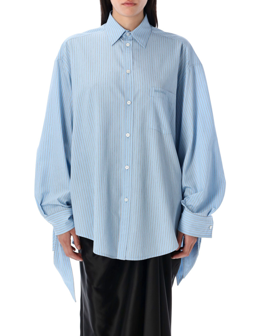 Balenciaga Women Embroidered Viscose Blend Oversize Shirt In Blue