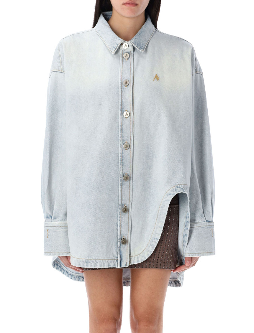 Attico Long-sleeved Denim Shirt With Shaped Slit