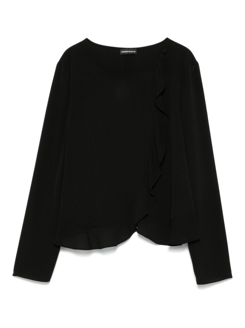 Emporio Armani Ruffle Hem Crepe Blazer Jacket In Black