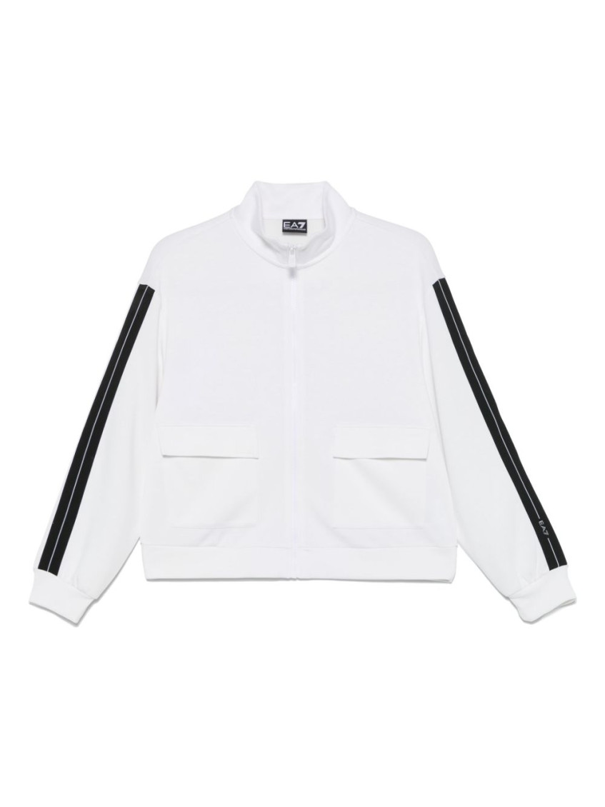 Ea7 Logo Zipped Sweatshirt In White
