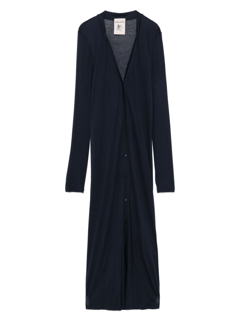 Semicouture Navy Blue Licia Long Cardigan In Blue