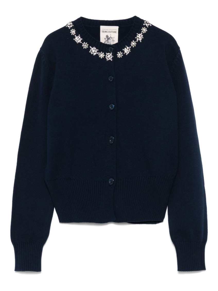 Semicouture Rhinestone-embellished Cardigan In Blue