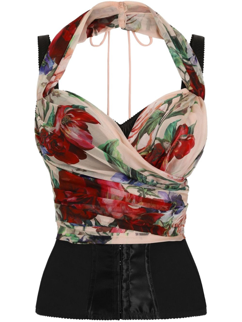 Dolce & Gabbana Rose Red Top With Halterneck Tie Fastening