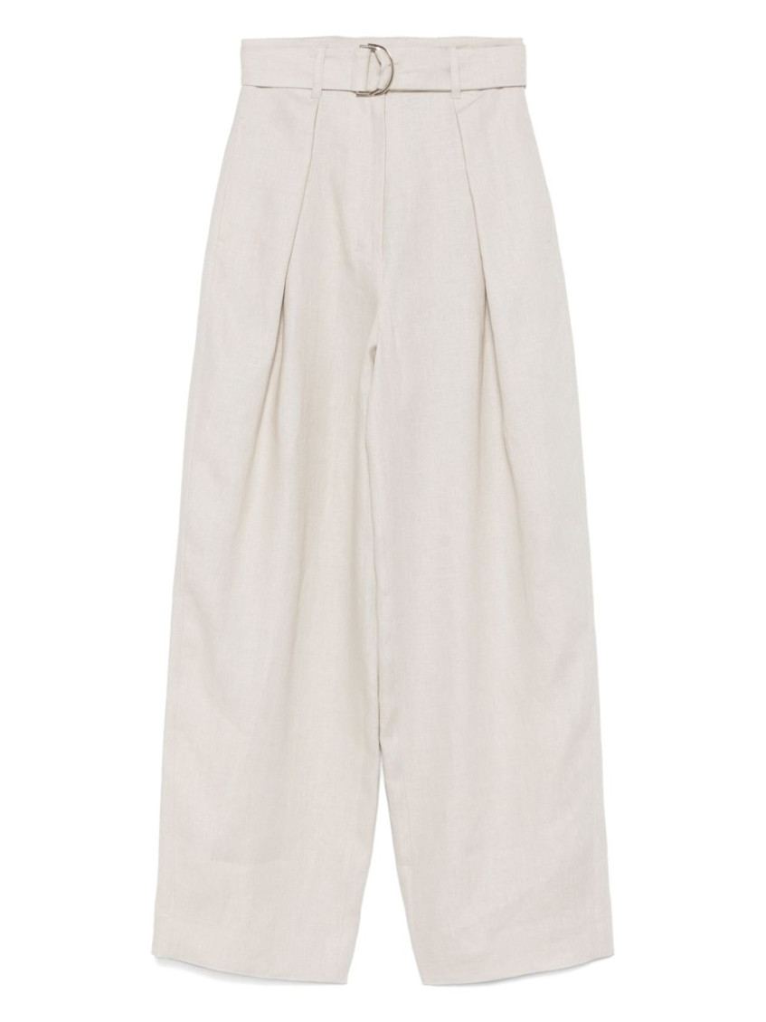 Max Mara Beige Linen Wide-leg Trousers