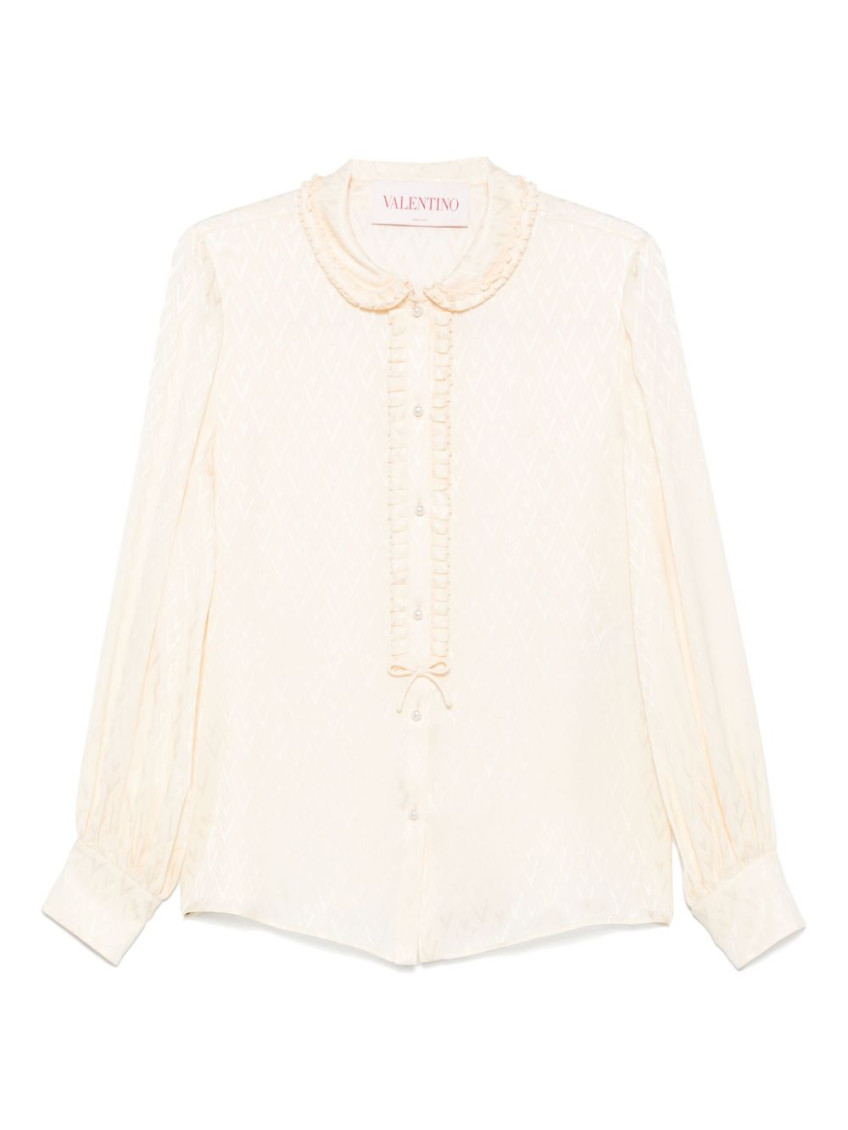 Valentino Shirt Frilled Collar Bow Detailing In Neutral